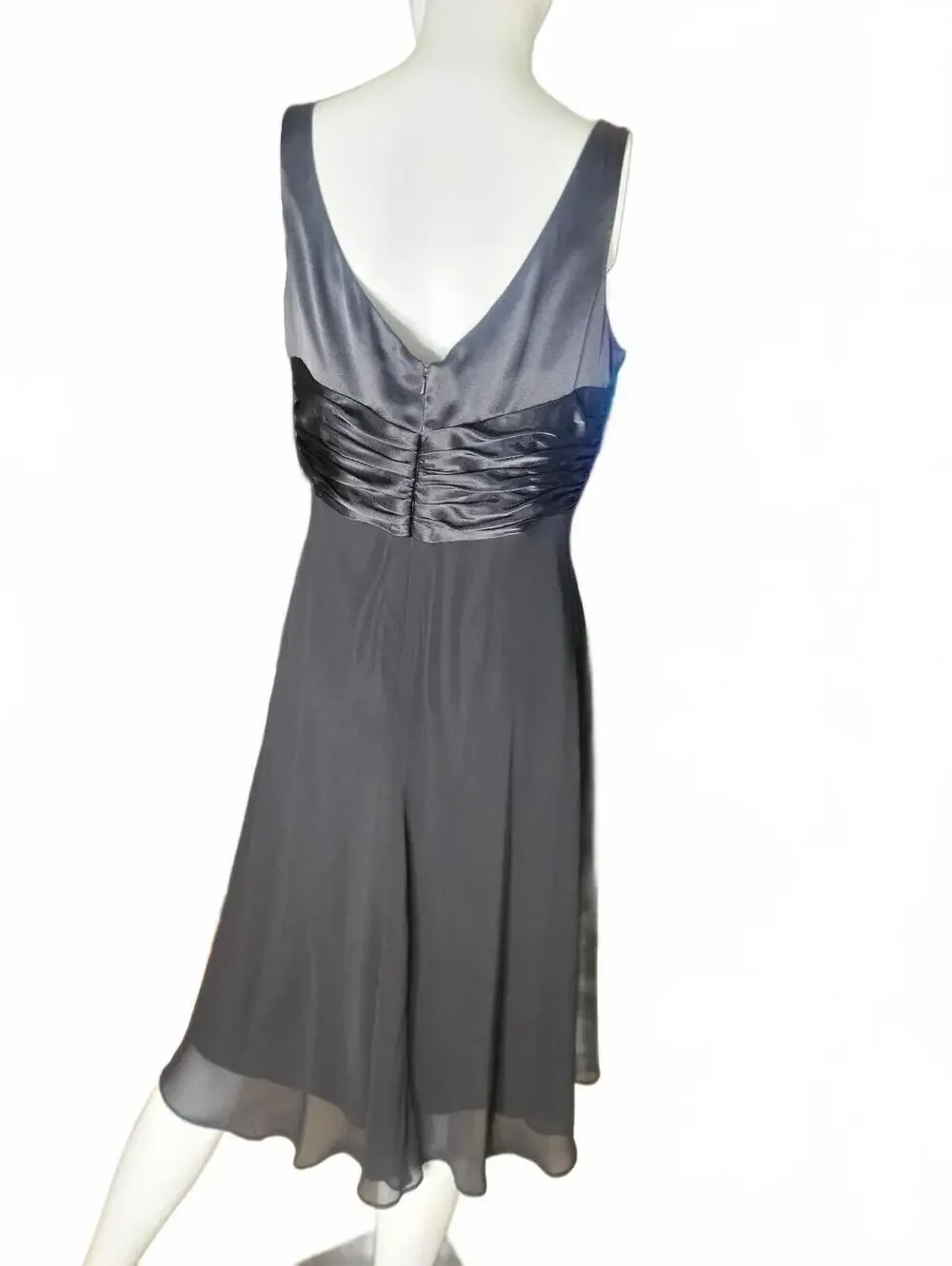Jones New York Black Sleeveless V-Neck Midi Dress Sz 12  Sheer Overlay Lined